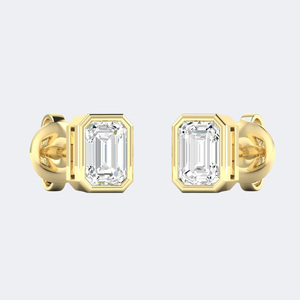0.50CTW <b>Emerald</b> Cut Diamond Bezel <b>Stud</b> Earrings Yellow Gold Lab Grown E-F Color IGI Certified Minimalist Solitaire Wedding - Product Image 4
