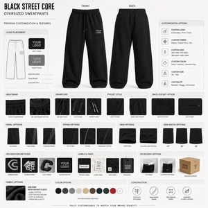 Custom <b>Men's</b> Black Wide Leg Sweatpants With Custom Logo Embroidered <b>Elastic</b> <b>Waist</b> Drawstring Casual Baggy <b>Trousers</b> For <b>Men</b> - Product Image 5