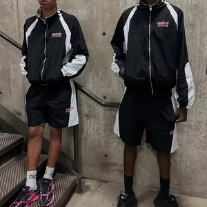 Custom Streetwear Manufacturer Nylon Tracksuit for <b>Men</b> Embroidery logo <b>Jacket</b> and Patchwork Short Set Lightweight Windproof Suit - Product Image 3