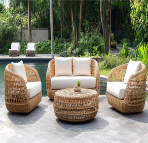 Conjunto de muebles de patio de ratán tejido en color marrón oscuro con sofá, sillones y mesa de té, disponible a precios de mayorista. - Product Image 6