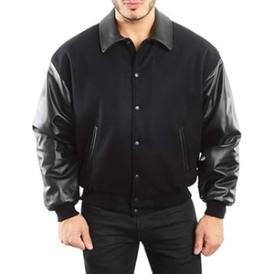 ผู้ผลิตเสื้อแจ็คเก็ตเบสบอลแบบกำหนดเองขายส่งสำหรับผู้ชาย ตัวเสื้อทำจากผ้าขนสัตว์ แขนเสื้อทำจากหนัง ปักลาย - Product Image 1