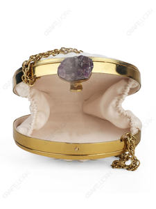 Pochette de soirée de luxe en forme d'éventail en coquille de palourde naturelle avec fermoir en cristal d'améthyste pour la vente en gros, OEM et marque privée - Product Image 4