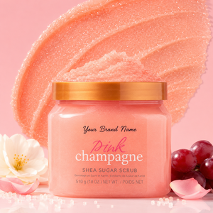 Gommage corporel au champagne rose avec beurre de karité et cristaux de sucre, marque privée, vente en gros, exfoliant doux et nourrissant pour la peau - Product Image 2