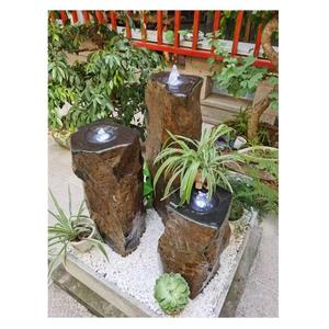 Fontaine et pilier lumineux paysager extérieur 2-en-1 en colonne de basalte naturel pour la conception de jardins de luxe - Product Image 4