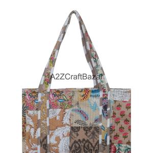 Handmade Quilted 100% Pure Cotton Fabric Long Handle Travel Beach Tote <b>Bag</b> for Women Summer Groceries & Shopping - Product Image 2