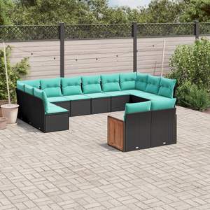 Conjunto de Sofás de Jardín de Ratán PE Negro con Patas Ajustables Grandes - Product Image 1
