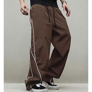 Men's Casual Loose Fit Cargo Pants with Elastic Waist Drawstring and Reflective Side Stripes Jogger <b>Trousers</b> for Streetwear - Product Image 5