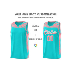 ชุดเสื้อบาสเก็ตบอลฤดูร้อนแบบกำหนดเอง พิมพ์ลายแบบ Sublimated สีเขียวอมฟ้าไล่เฉดสีชมพู ระบายเหงื่อได้ดี แบบไม่มีแขน สำหรับผู้ใหญ่ 男女  ชุดกีฬา - Product Image 2