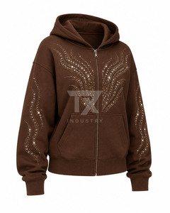 Wholesale Women Street Wear Rhinestone Hoodies Cotton Blended Rhinestone Hoodies - Product Image 5