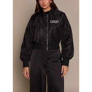 Hot Sale Women Nylon Windbreaker <b>Jacket</b> <b>Long</b> Sleeve Baseball Crop Top Custom Embroidery Logo Reversible Zip-Up Autumn Wear - Product Image 1