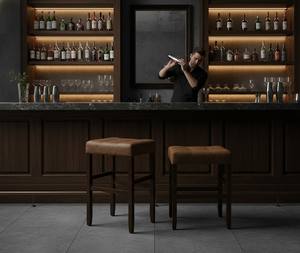 Ensemble de 2 tabourets de bar et de comptoir en cuir PU, ensemble de tabourets capitonnés en cuir PU, ensemble de tabourets rembourrés en PU avec structure en bois massif, hauteur bar et comptoir - Product Image 5