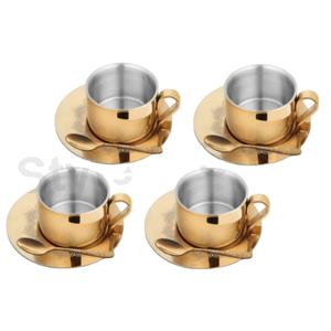 Ensemble de 4 tasses à café Dabra à double paroi en acier inoxydable avec poignée en or et design classique - Product Image 2