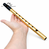 Set 4 Brass Irish Penny Whistle Flutes Traditional Open Wind Instrument Beginners Professionals Gold Plated BB Key BASS Range