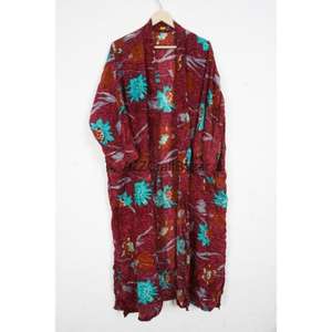 Robe longue vintage pour femme 100 % soie, kimono japonais, peignoir, motif patchwork, été, printemps, demoiselles d'honneur, sari, col en V - Product Image 5