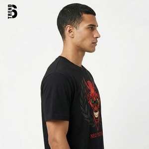 Wholesale <b>Gothic</b> Graphic T-<b>Shirt</b> Devil Print Men Streetwear 240gsm Heavyweight Cotton Drop Shoulder Custom Logo T-<b>Shirt</b> Low MOQ - Product Image 2