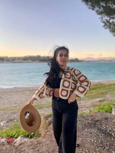 Women's Crocheted Patchwork Cardigan <b>Crop</b> Length Bohemian Style Full Sleeve Open Stitch 100% Acrylic - Product Image 2