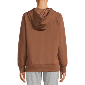 Sweat à capuche décontracté pour femme en molleton 100 % coton, marron et blanc, avec cordon de serrage et poche kangourou, à manches longues - Product Image 4