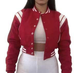Chaqueta Varsity Corta de Primera Calidad, 100% Lana, Estilo Béisbol, con Bordado Personalizado, Mangas Largas, para Mujer - Product Image 6