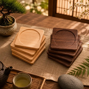Juego de 4 Posavasos de Madera, Posavasos Cuadrados para Bebidas, Posavasos de Madera Maciza para Proteger la Mesa de Centro - Product Image 1