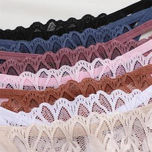 2026 Fashion Sexy Lace Knitted Seamless Thong Hollow Out Low-Rise Perspective G-<b>String</b> Women's Breathable Panties Wholesale - Product Image 1