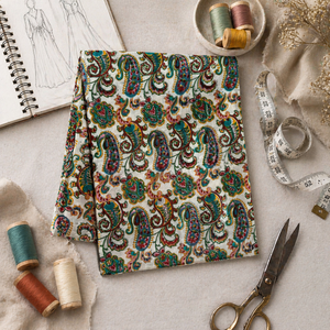 Tissu en coton pur imprimé à la main, motif Paisley multicolore, textile indien fait main pour vêtements et décoration intérieure - Product Image 2