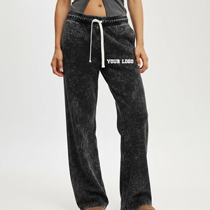 Women's <b>Charcoal</b> Acid Wash Straight Leg Sweatpants Vintage Inspired Drawstring Lounge Trousers Casual Street Fashion Bottoms - Product Image 1