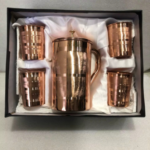 Copper jug set for luxury minimal living concept <b>water</b> storage metal set with <b>glasses</b> durable reusable kitchen drinkware - Product Image 1