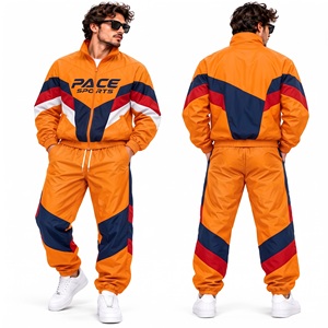 Veste coupe-vent et pantalon vert sauge crème pour homme, veste zippée rétro colorée, pantalon de jogging ample, ensembles de sport pour entraînement. - Product Image 5