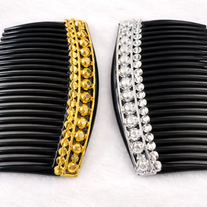 Peigne à cheveux vintage plaqué or, fait main, écologique, étanche, élégant, en alliage, avec mini pierres rouges et fleurs scintillantes - Product Image 1