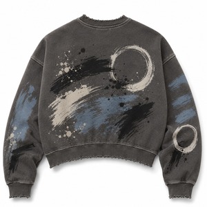 Sweat-shirt décontracté bleu délavé pour homme avec logo personnalisé, manches longues, logo en relief, coupe classique, col rond personnalisé - Product Image 6