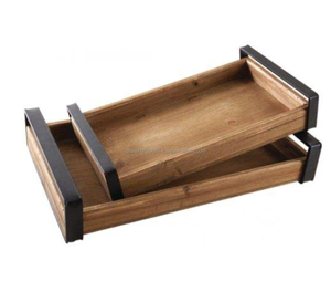 Ensemble de plateaux de service de luxe planche en bois avec poignées en métal doré décor de ferme élégant plateau de service pour décor de cuisine - Product Image 5