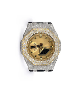 Montre de luxe pour femme en or avec diamants, boîtier analogique-numérique, chronographe, mouvement numérique, bracelet en acier inoxydable, verre 38 mm, étanche 10 bars - Product Image 1