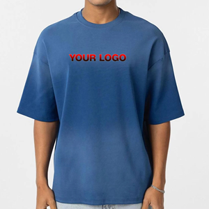 เสื้อยืดผู้ชายสีน้ำเงินฟอกซีดทรงหลวม คอกลม แขนสั้น สไตล์ลำลอง สตรีทแวร์ ผ้าฝ้าย 100% รับสกรีนโลโก้ - Product Image 4