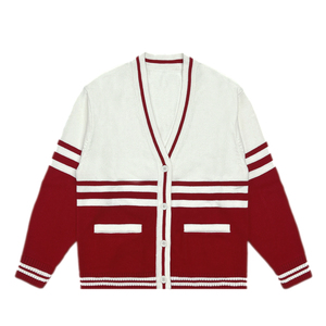 Pull en tricot rayé rouge et blanc pour homme, manches longues, coupe classique, pour l'automne - Product Image 4