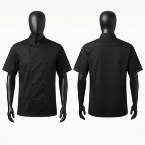 เสื้อเชฟยูนิเซ็กซ์สีเทา แขนสั้น สำหรับร้านอาหารและบาร์ ผลิตจากผ้าโพลีเอสเตอร์/คอตตอน ทออย่างดี ระบายอากาศได้ดี น้ำหนัก 200 GSM พิมพ์ลายด้วยเทคนิคซิลค์สกรีน - Product Image 1