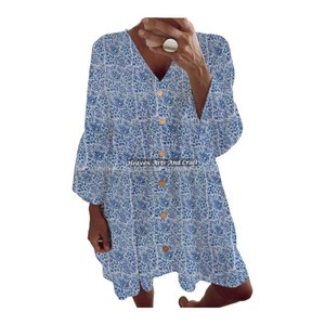 Robe Bohème en Coton pour Femme, Style Indien Fait Main, Imprimé au Bloc, Collection Printemps-Été, Tenue de Soirée Ethnique, Mode Indienne - Product Image 6