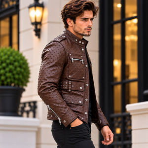 Chaqueta de Motero de Invierno para Hombre, de Piel de Vaca Premium, con Cuello Alto |   Chaqueta de Hombre de Cuero con Bolsillos - Product Image 2