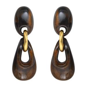 Pendientes colgantes artísticos hechos a mano con cristales de imitación y madera para fiestas, uso diario, festivos, elegantes, para mujer, joyería llamativa con aros. - Product Image 5