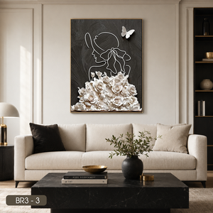 Peinture murale florale en soie de haute qualité, représentant une femme et des fleurs, art décoratif moderne, OEM ODM, origine Vietnam, modèle BR3 - 3 - Product Image 2