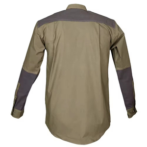 Chemise de pêche à manches longues pour homme, vert olive avec patchwork gris, UPF 35, polyester respirant, fermeture à boutons - Product Image 5