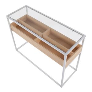 Contemporary <b>Display</b> Console <b>Table</b> in White Metal Natural Wood and Clear Glass Premium Home Dcor by - Product Image 5