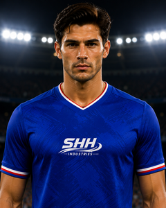 Ensemble uniforme de football pour homme SHH Industries, maillot imprimé bleu à col en V, short en mesh, taille élastique, respirant, 100% polyester - Product Image 6