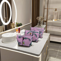 Sac de rangement cosmétique en tissu de coton réutilisable et écologique, grande capacité, fermeture éclair, motif floral, léger et pliable