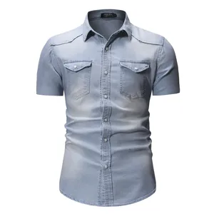 2026 <b>Mens</b> Oversized Vintage Denim Shirt Washed 9oz Cotton Fabric <b>Short</b> Sleeve Summer Casual Eco-Friendly Quick Dry Customizable - Product Image 2