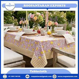 Mantel de Algodón Estampado Pastoral al Mejor Precio, con Diseño Floral de Limones, Rosa y Amarillo, para Uso en Exteriores, Lavable, Tejido, Estilo Rectangular - Product Image 2