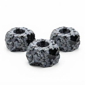 Porte-bougie en pierre naturelle sculptée à la main en obsidienne flocon de neige, pierre précieuse agate, guérison, vente en gros - Product Image 4