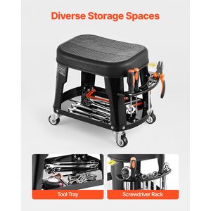 Sgabello da Meccanico con Capacità di 136 Kg, Vassoio Portautensili, Rotazione a 360 Gradi, Sedile con Ruote per Officina, Garage e Riparazione Auto - Product Image 4
