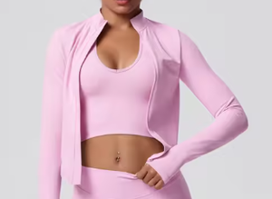 Conjunto de yoga de 3 piezas sin costuras con top corto, leggings y chaqueta de color sólido, de cintura alta y largo completo, ropa deportiva para entrenamiento físico. - Product Image 6