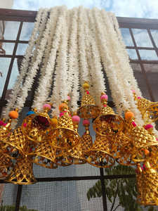 จัสมินระฆังฟิวชั่นแบบแขวน Mandir Puja ตกแต่งแขวนประตูบ้านใหม่อินเดียใต้ฉากหลังแต่งงาน nikah ตกแต่งเทศกาล - Product Image 3