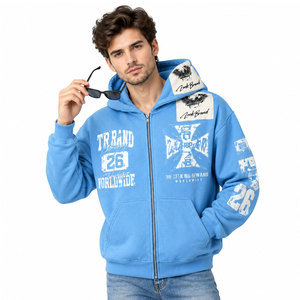 Sudadera con capucha azul claro para hombre, con estampado gráfico, estilo urbano, de alta calidad, hecha a medida. - Product Image 5